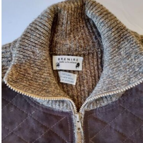 Brenire Scotland 100% Wool Full Zip Sweater Leather Accents Men’s Size Medium - Picture 2 of 4